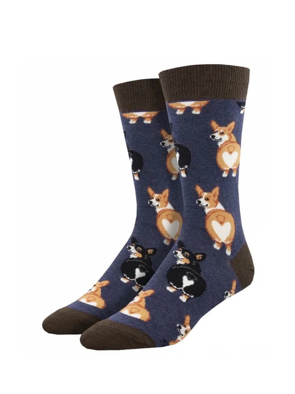 Socksmith Men's Crew Socks Corgi Butt Puppy Dog Lover Fun Footwear Blue